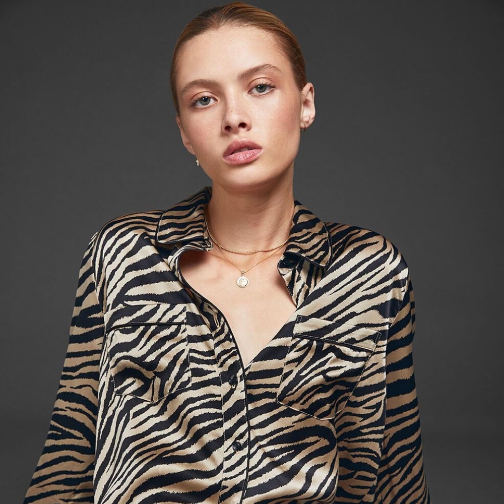 NWT Anine Bing 100% Silk Animal Print Top M